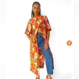 1960s Multicolored Bold Patterned Dress, sz. S